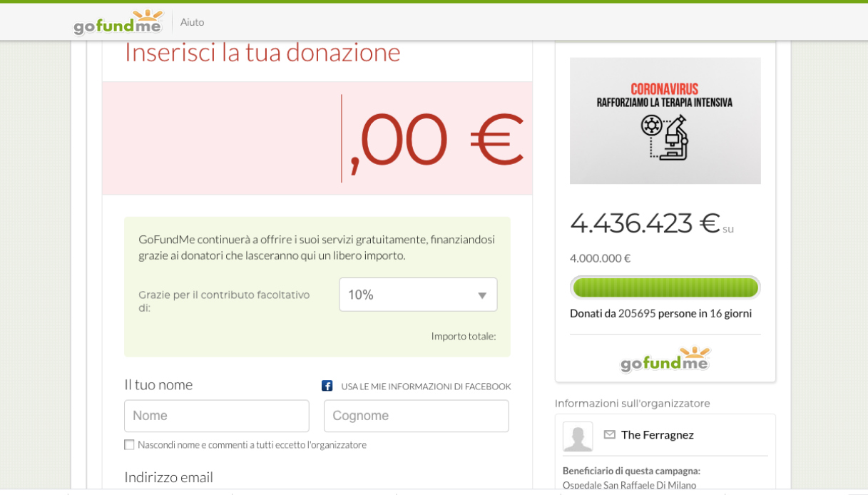 gofundme ferragnez coronavirus donazioni