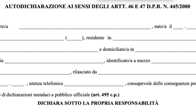 Autocertificazione, tutti i dati da compilare: scarica qui il modulo