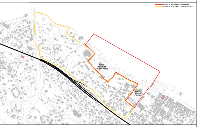 La zona rossa e gialla a Stresa in occasione del G7 del 24 e 25 maggio 2024.