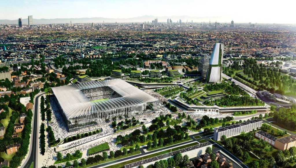 Il rendering del progetto "La Cattedrale" dello studio Populous, sul nuovo stadio di Inter e Milan