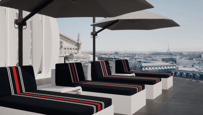 Air France apre un pop-up restaurant sull’iconico rooftop delle Galeries Lafayette.