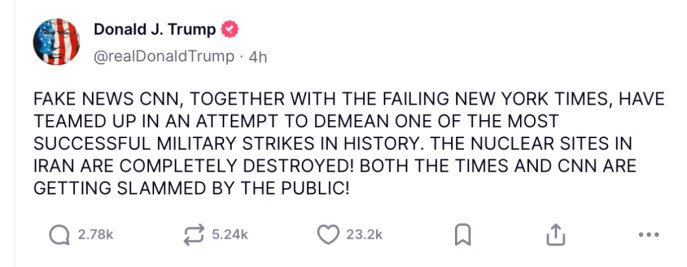 Il messaggio di Trump su Truth